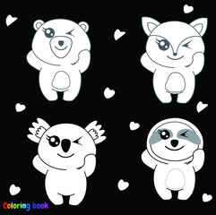 cute cartoon  baby animal . Black and white vector illustration for coloring book