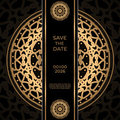 Delicate invitation card template design with mandala flower.