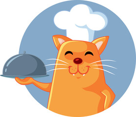 Cat Holding Food Platter Mascot Vector Cartoon