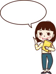 本を持つ若い女性。