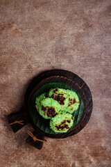 Wingko pandan is javanese traditional pancake made from grated coconut, gluotinous fluor and sugar, flavour with pandan paate.