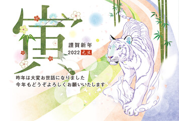Obraz premium 年賀状（寅年2022）トラ横・はがき