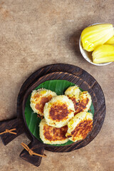 Wingko nangka or Jack fruit wingko is javanese traditional pancake made from grated coconut, gluotinous fluor and jack fruit.