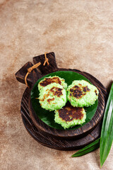 Wingko pandan is javanese traditional pancake made from grated coconut, gluotinous fluor and sugar, flavour with pandan paate.