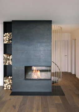 Big metallic fireplace