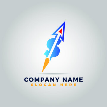 Rocket arrow blended with initial letter logo