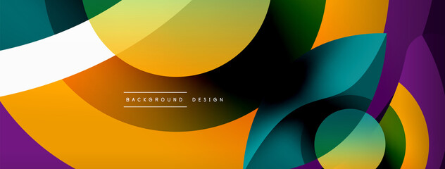 Obraz premium Abstract background with color geometric shapes. Beautiful minimal backdrop with round shapes circles and lines. Geometrical design. Vector illustration