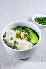 Mie Sup pangsit or Noodle wonton soup is Chinese wonton dumpling with noodle in clear soup