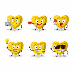 Yellow love candy cartoon character with various types of business emoticons