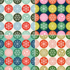 Christmas seamless snowflakes pattern with geometric motifs and ornaments. Christmas decoration repeated textile background - 472544119