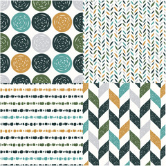 Mid-century geometric abstract pattern. Simple shapes modern Scandinavian style seamless background. Repeated pattern for home interior, earth tone fabric design - 472544124