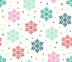 Seamless Christmas Snowflake pattern with colorful polka dots background - 472544130