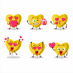 Yellow love candy cartoon character with love cute emoticon
