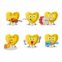 Cartoon character of yellow love candy playing some musical instruments