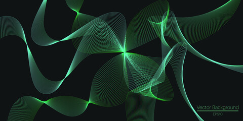 Green light painting photography - curves and waves of neon green light against a black background