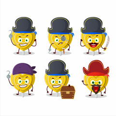 Cartoon character of yellow love candy with various pirates emoticons