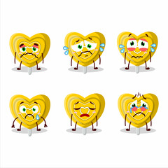 Yellow love candy cartoon character with sad expression