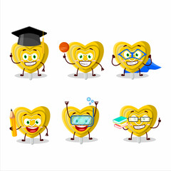 School student of yellow love candy cartoon character with various expressions