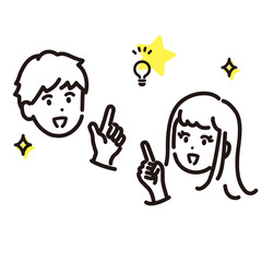 若い男女がひらめいた様子のアイコンイラスト
