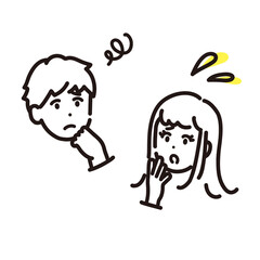 困っている若い男女のアイコンイラスト