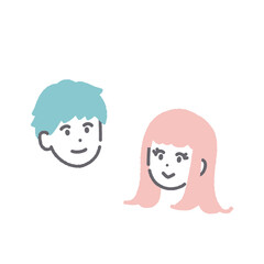 Obraz premium 若い男女のシンプルな手書き風アイコンイラスト