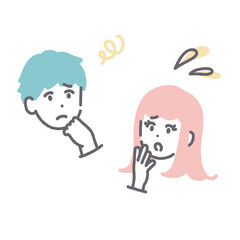 困っている若い男女の手書き風アイコンイラスト