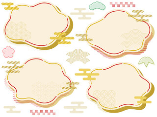 和風のフレームとポップな和柄アイコンセット