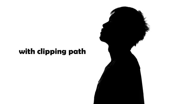 Side image half shadow of a man. silhouette of a man on a white background. with clipping path