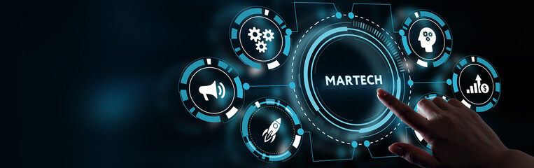 Martech marketing technology concept on virtual screen interface. Business, Technology, Internet...