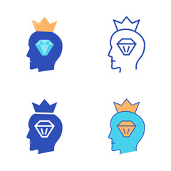 Narcissistic personality disorder icon set in flat and line style