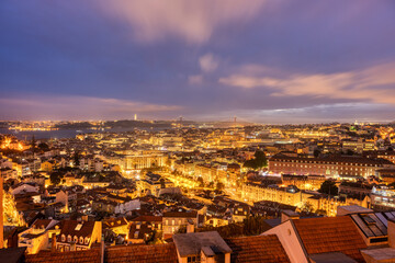 Obraz premium View over downtown Lisbon in Portugal at night
