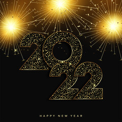 Happy 2022 New Year congratulation with golden glitter effect. Vector.