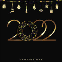 Happy 2022 New Year congratulation with golden glitter effect. Vector.