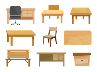Chair And Table Furniture wood element Vector Set