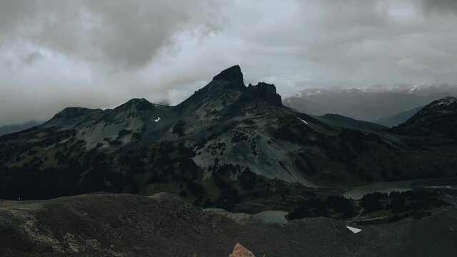 The Black Tusk Viewed From The Southeast In Garibaldi Provincial Park, BC, Canada With Overcast. time lapse
