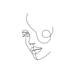 Woman Face Line Art Drawing. Abstract Female Head One Line Drawing for Wall Art, Fashion Prints, Posters. Art Sketch Print, Black And White Single Line Art, Feminine Poster. Vector EPS 10