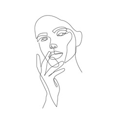 Woman Head Continuous One Line Vector Drawing. Style Template with Abstract Female Face. Modern Minimalist Simple Linear Style. Beauty Fashion Design 