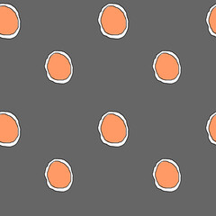 geometric seamless pattern. Repeating abstract circles figure in coral, white on gray background, trending color