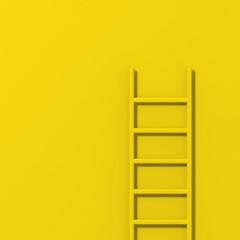 Yellow staircase on yellow background. Staircase stands vertically near wall. Way to success of concept. Square image. 3D image. 3D rendering.