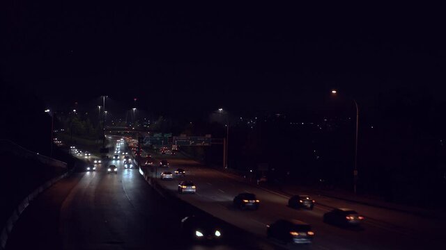 Car Traffic Driving on Highway at Night