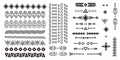 Set of hand drawn geometric african tribal symbols on white background