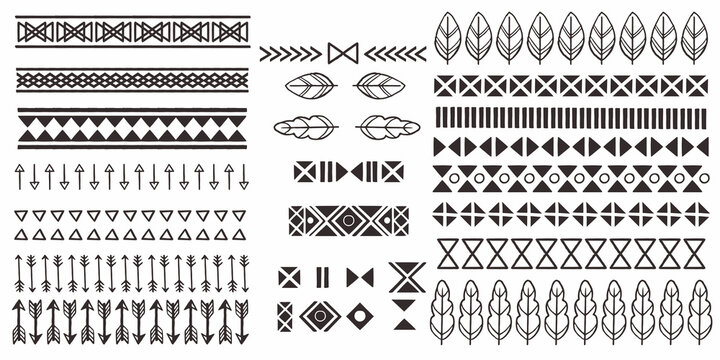 Set of hand drawn geometric african tribal symbols on white background