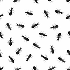 Ant seamless pattern. Black and white vector seamless pattern with ants. Animal background