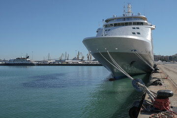 Luxury cruise ship cruise ship liner yacht Silver Shadow Whisper in port of downtown Cadiz, Spain...