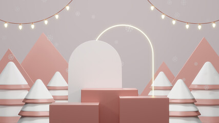 Merry christmas holiday theme empty space podium realistic 3d rendering image for product presentation display