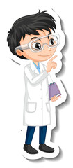 Scientist boy cartoon character sticker