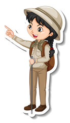 Safari girl with pointing pose cartoon character sticker