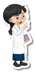 Scientist girl cartoon character sticker