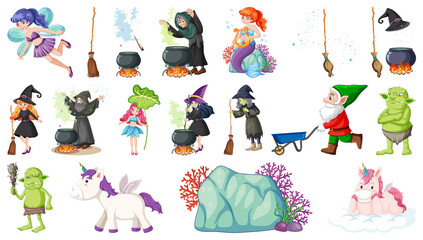 Set of fantasy fairy tale characters and elements