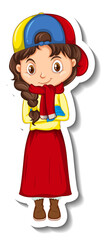 Cute girl in winter outfit cartoon character